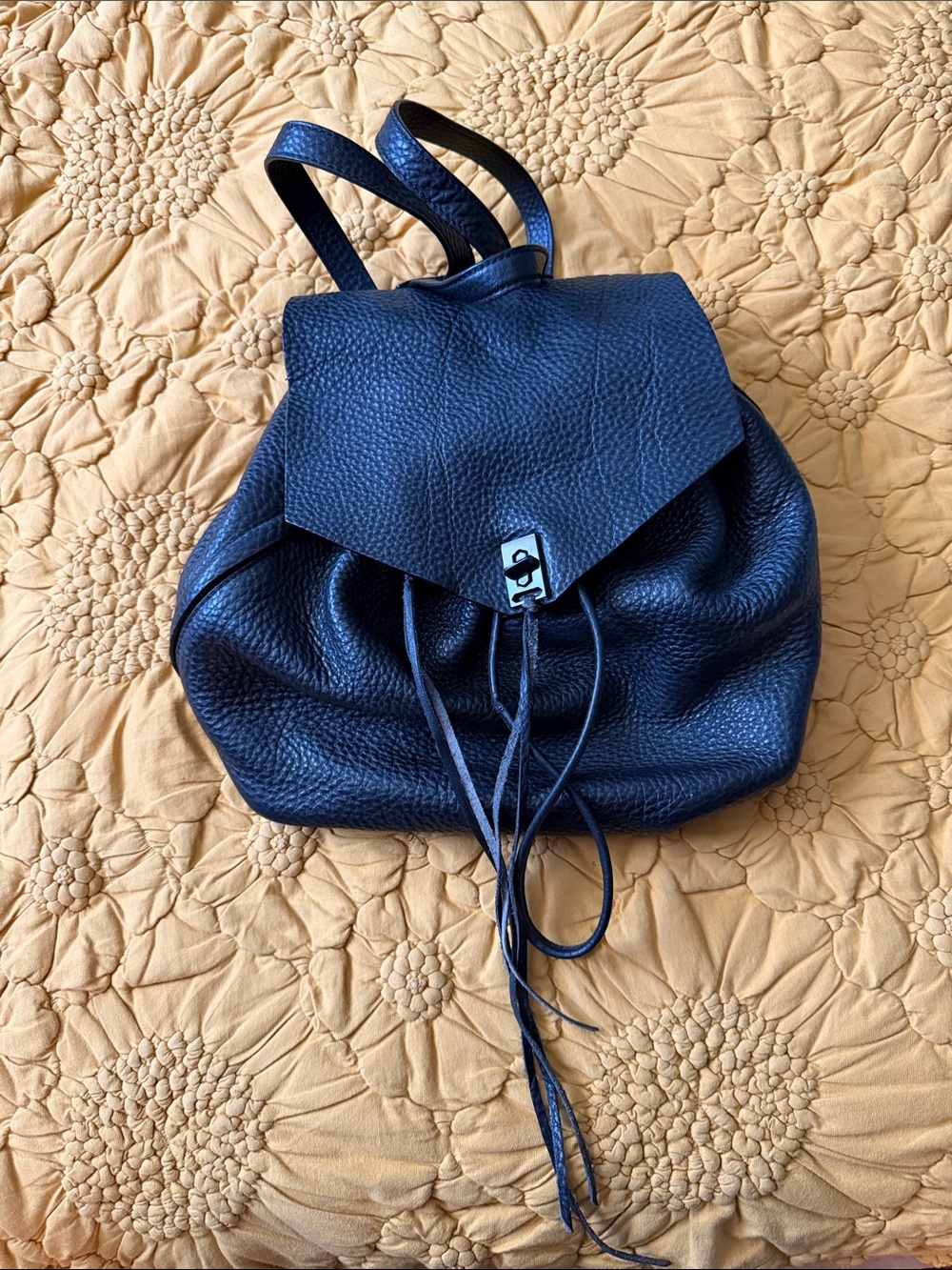 Rebecca Minkoff Navy Pebbled Leather Drawstring Backpack